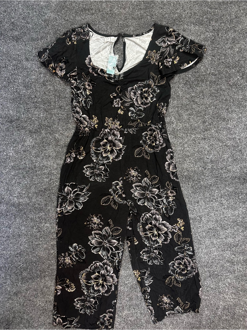 Grey Floral Short-Sleeve Jumpsuit